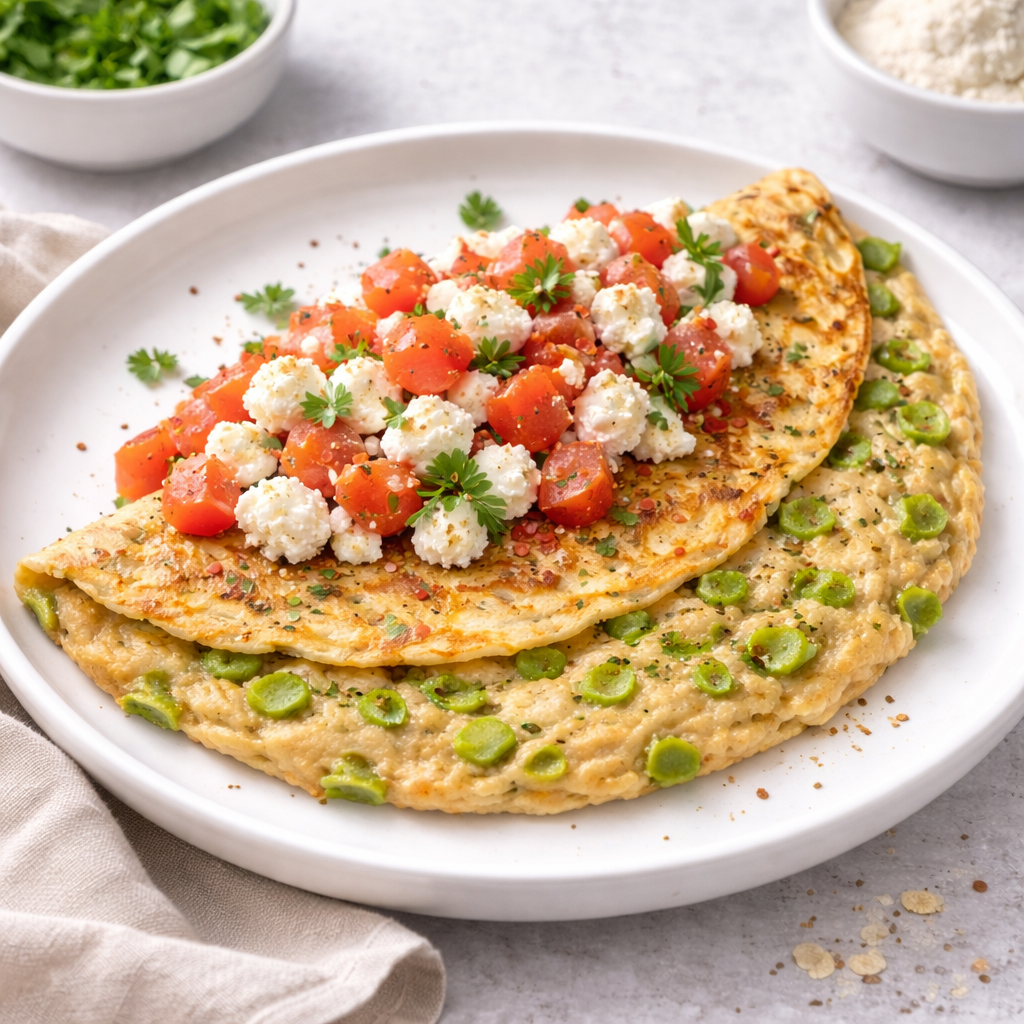 Yulaflı Yeşil Biber Omlet (Lor & Domates Soslu)